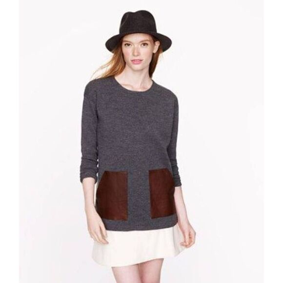 J. Crew Black Label 100% Merino Wool and Leather Tunic Sweater Minimalist Staple - Picture 1 of 8